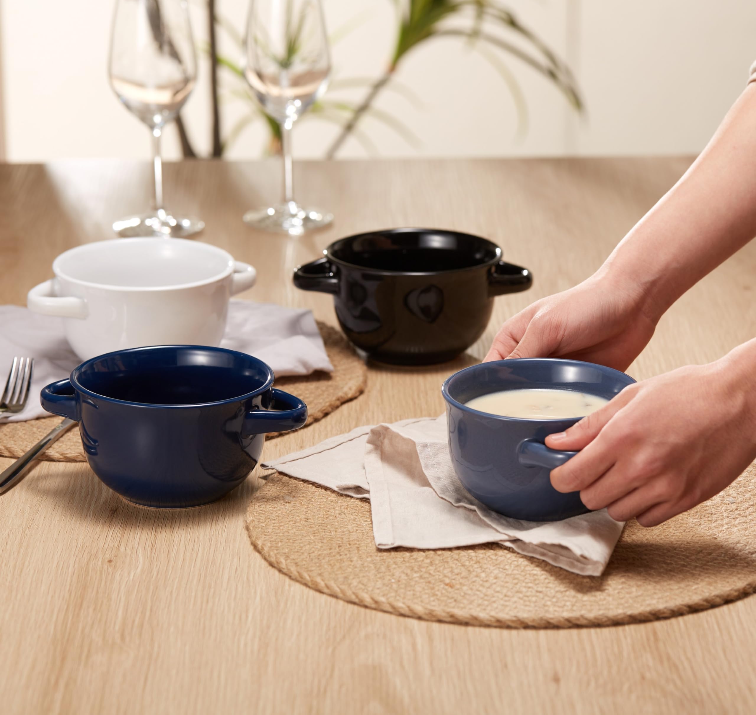 KooK teal stackable bowls save cabinet space while keeping portions organized.
