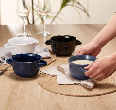 KooK teal stackable bowls save cabinet space while keeping portions organized.