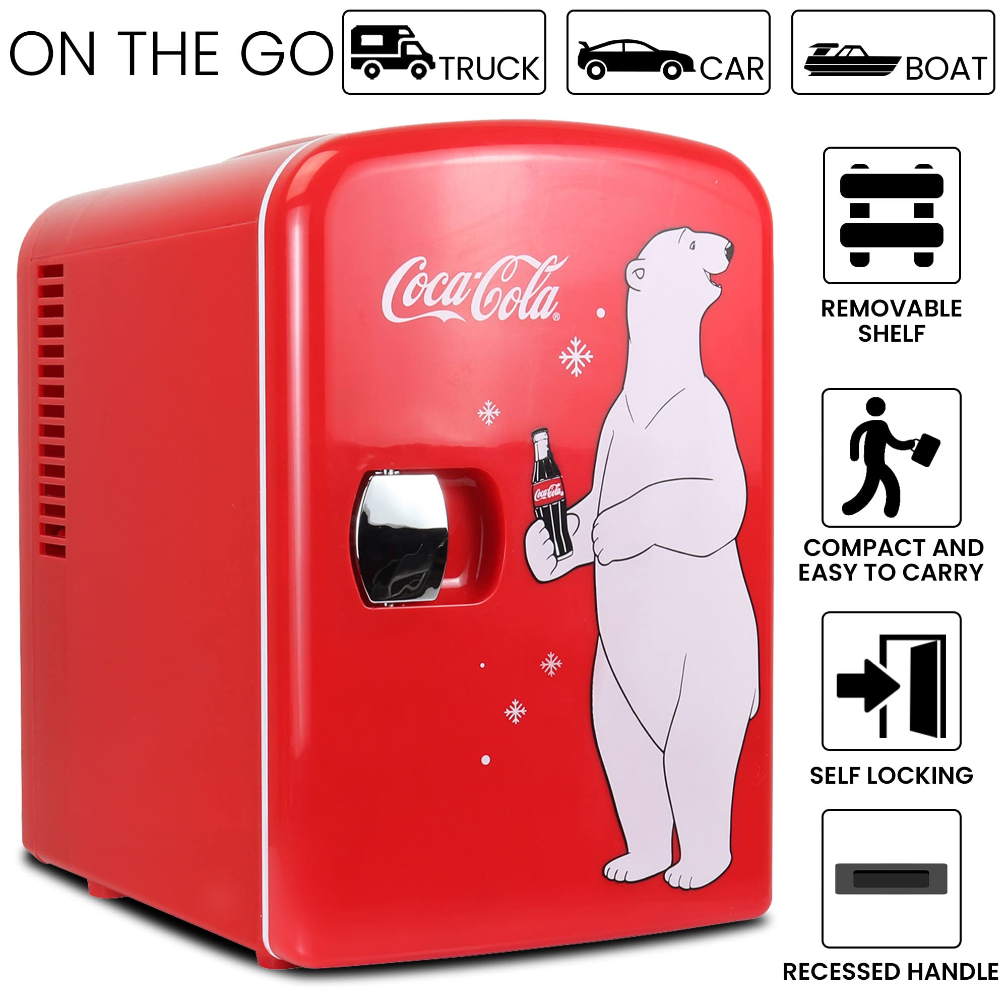 Dual power ports on Koolatron Polar Bear mini fridge for travel.
