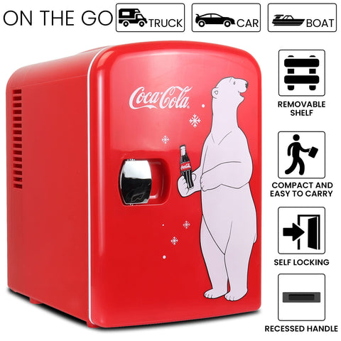 Dual power ports on Koolatron Polar Bear mini fridge for travel.