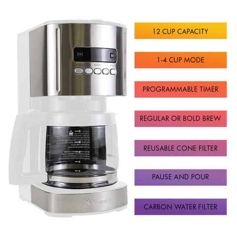 Koolatron Kenmore digital controls display programmable timer for convenient mornings.