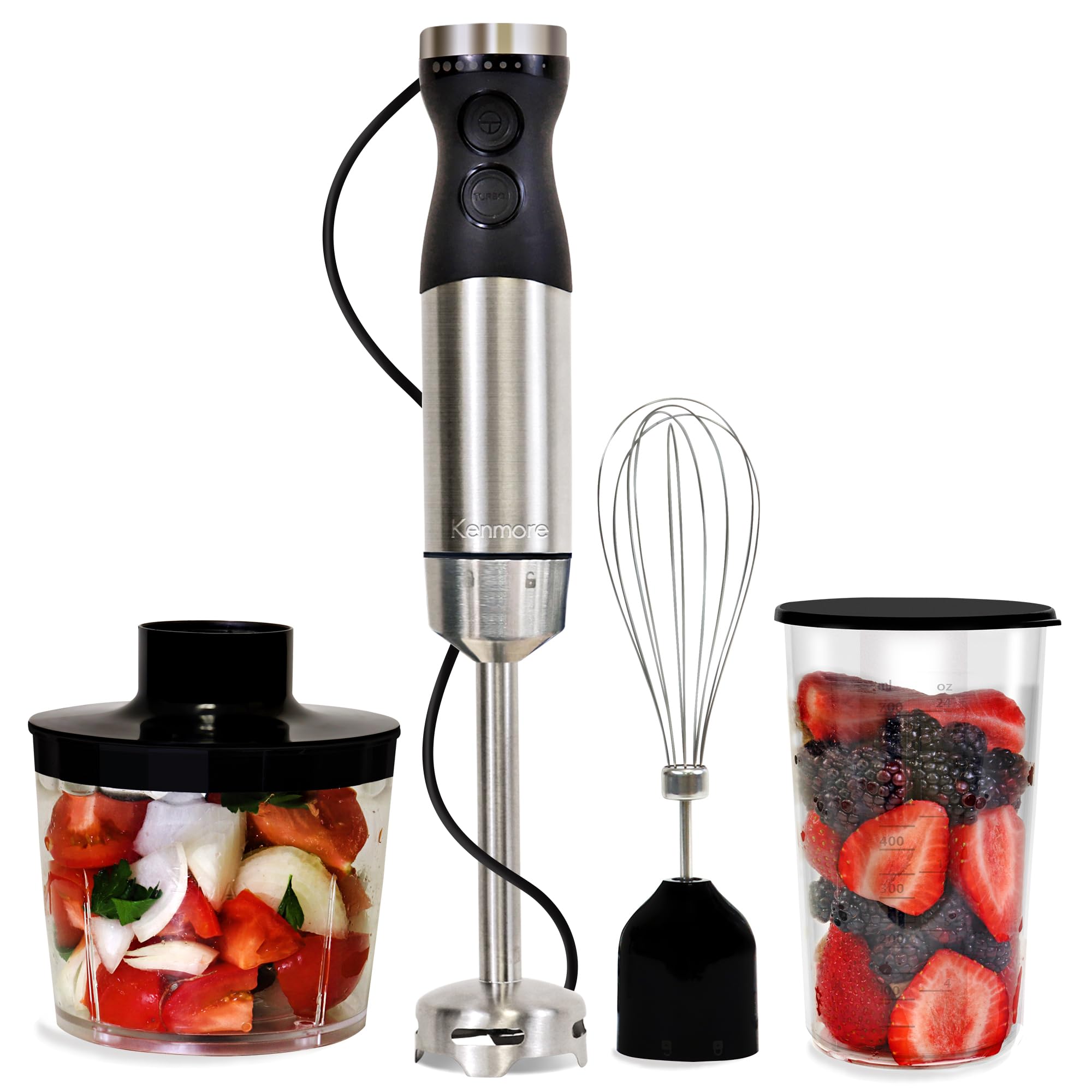 Koolatron Kenmore immersion blender with turbo mode for smooth blends.
