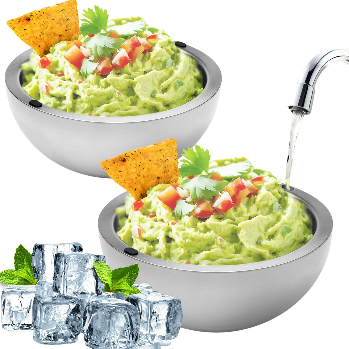 KoolCool Dip Chiller Bowl with ice-core keeps dips cool for outdoor parties.