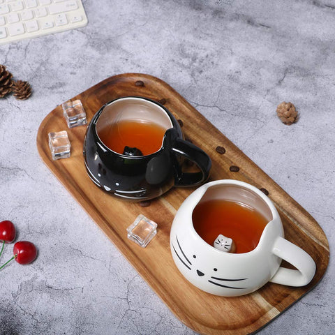 Koolkatkoo white cat mug with kitten peek, ideal for gifting to cat lovers.