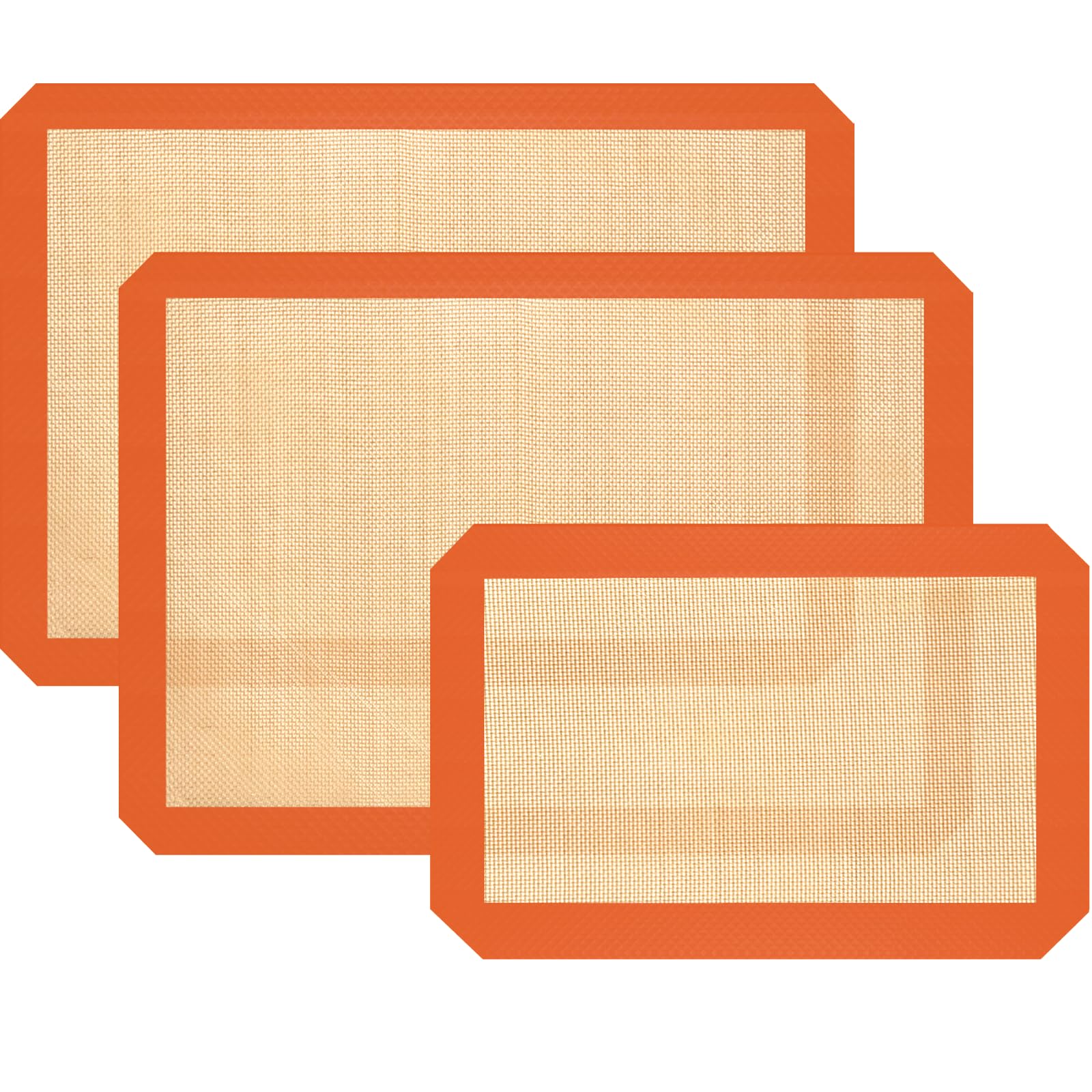 Koolstuffs silicone baking mat 3-pack set on counter, reusable and heat-resistant for even baking.