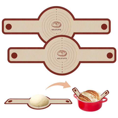 Koolstuffs silicone bread sling in Dutch oven for easy, burns-free removal.