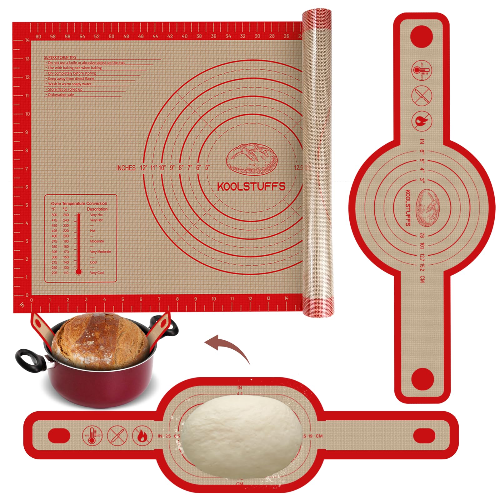 Koolstuffs silicone bread sling oval red with ergonomic long handles for safe oven transfer