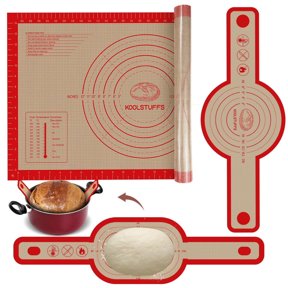 Koolstuffs silicone bread sling oval red with ergonomic long handles for safe oven transfer