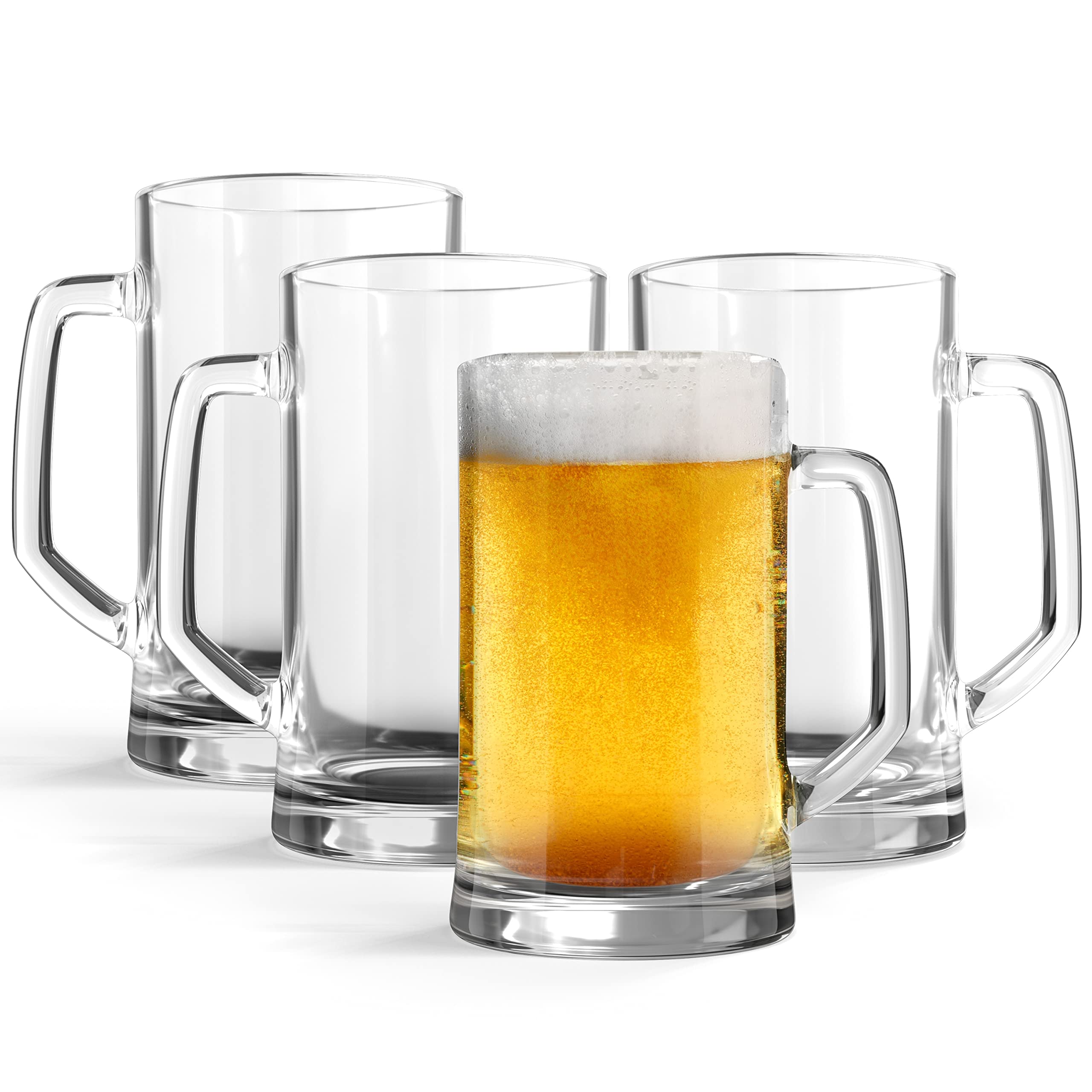Koook beer mugs four-pack with handles for comfortable grip.