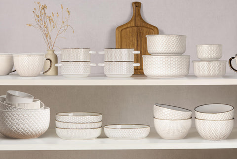 Durable stoneware resists chipping and odors over time