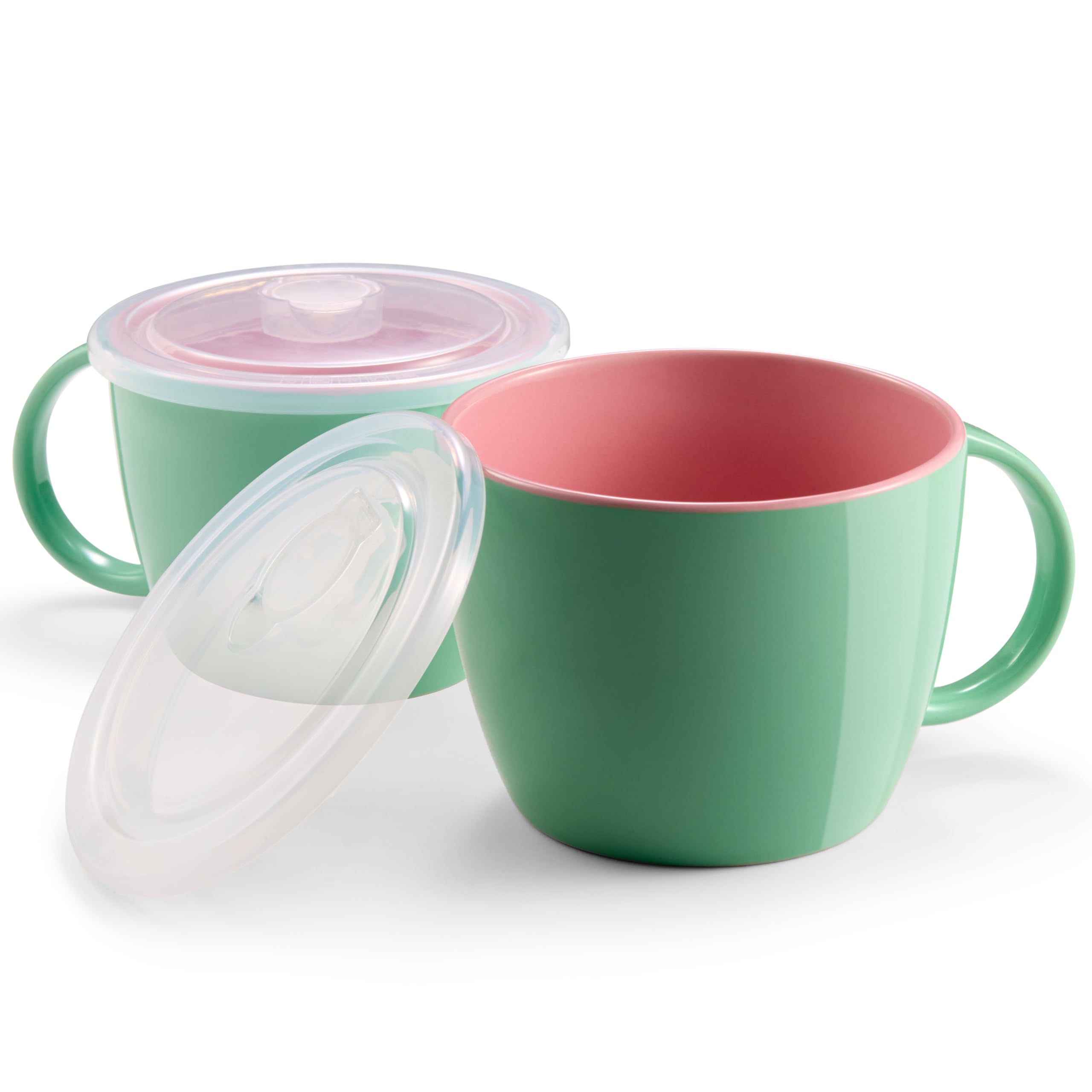 KooK ceramic soup mug with lid and steam vent for safe reheating on the go.