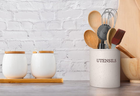 KooK ceramic utensil holder with sturdy stoneware for wobble-free countertop storage