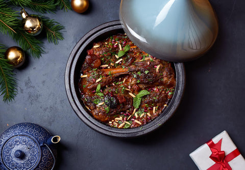 KooK enameled cast iron tagine suitable for induction, gas, and oven cooking.