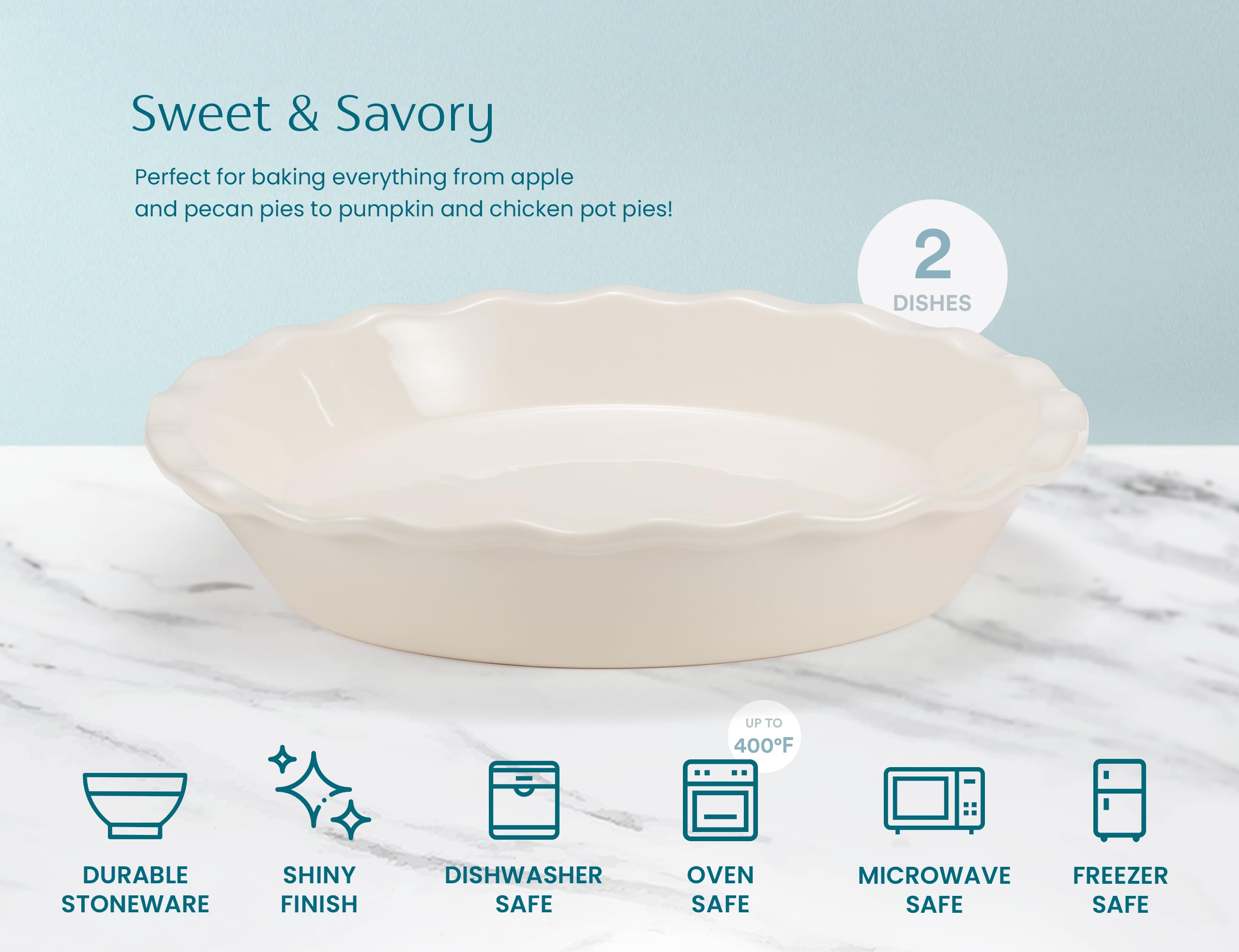 KooK pie pan two-pack ivory set emphasizes versatile bakeware for batches.