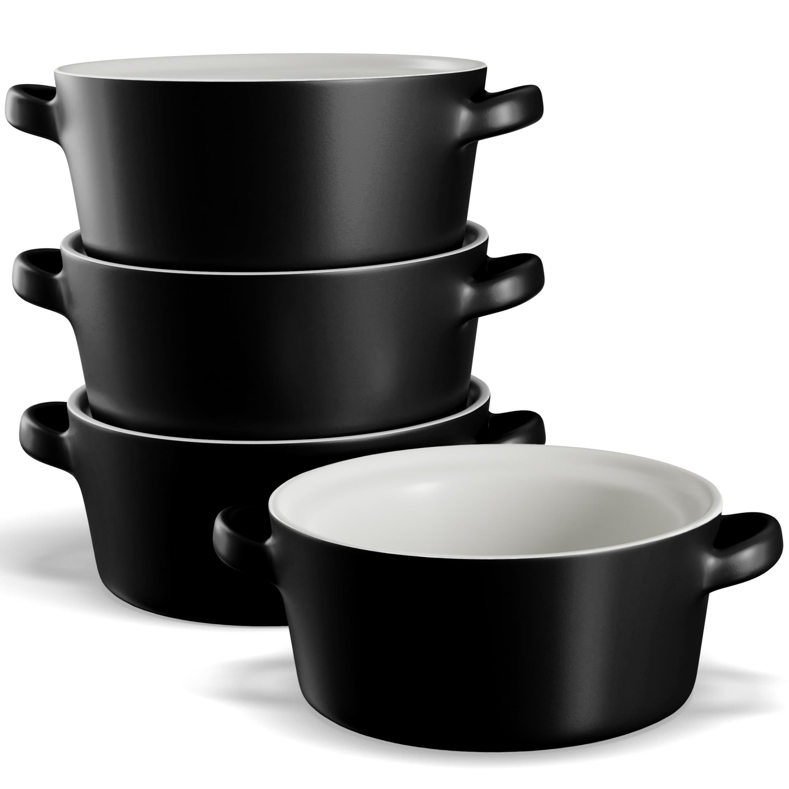 KooK soup crock with matte black finish and handles for comfy serving.