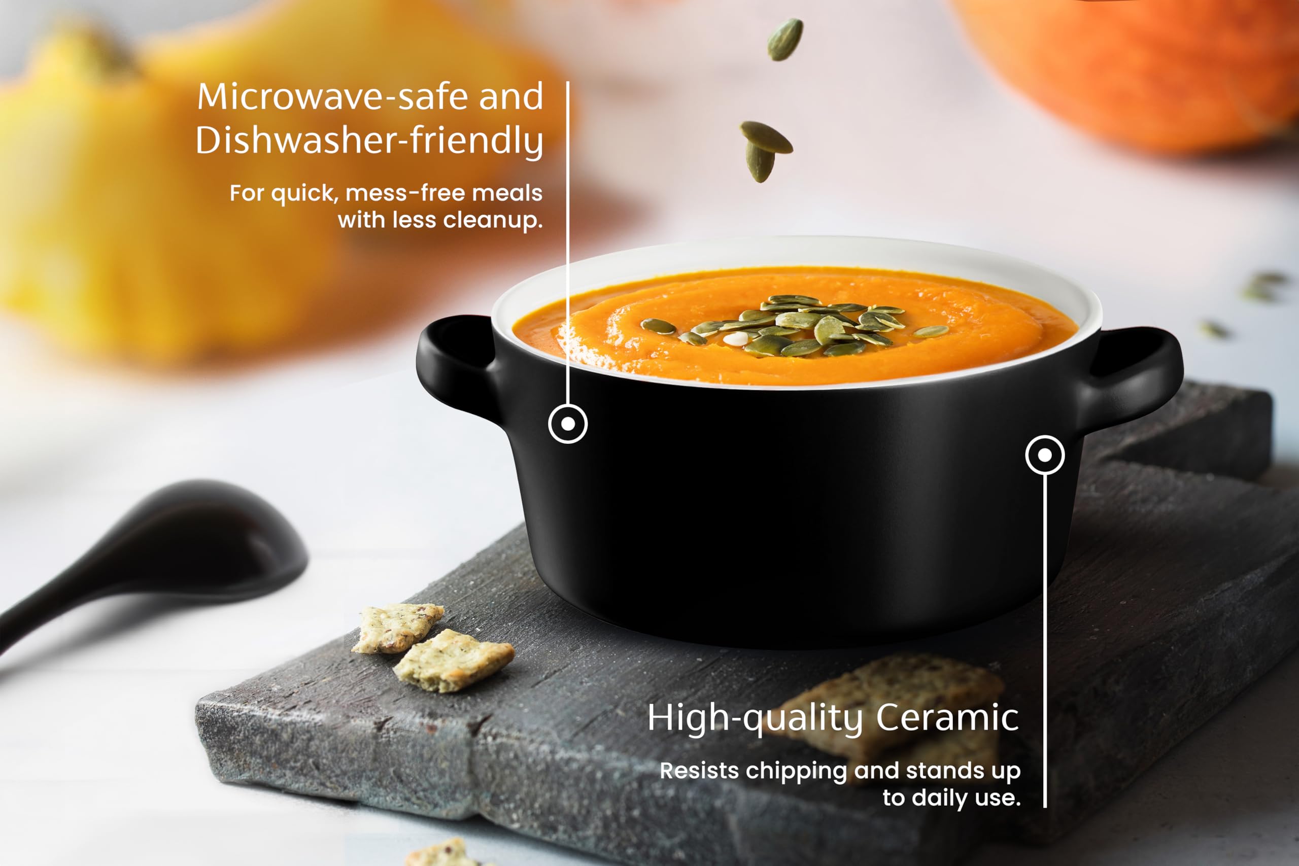 KooK stoneware holds soups, stews, and casseroles.