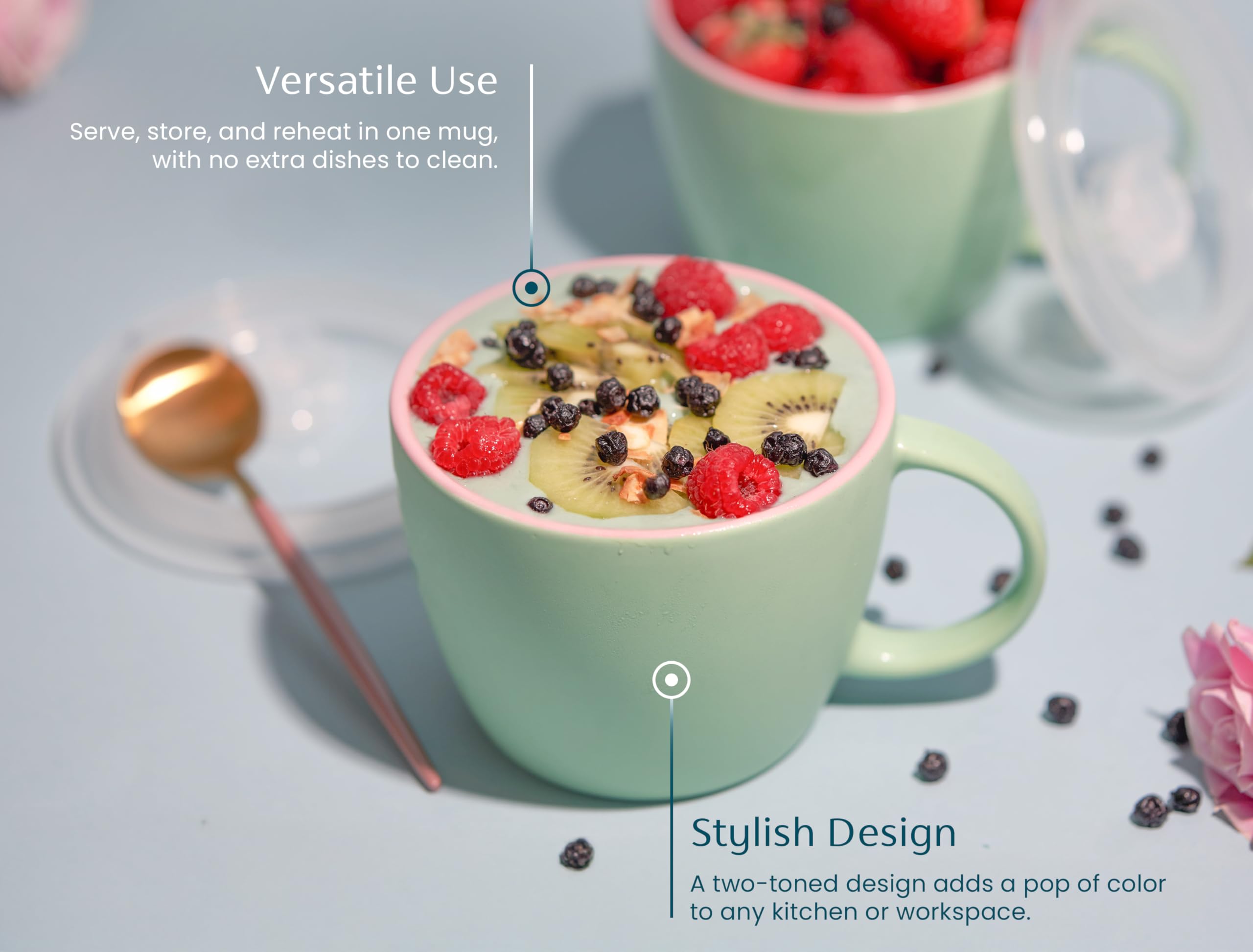 KooK microwave-safe mug set with heat-friendly lid for quick reheats.