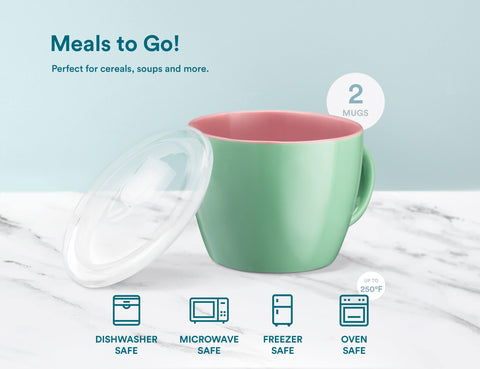 KooK travel-ready mugs with secure lids for meals away from home.