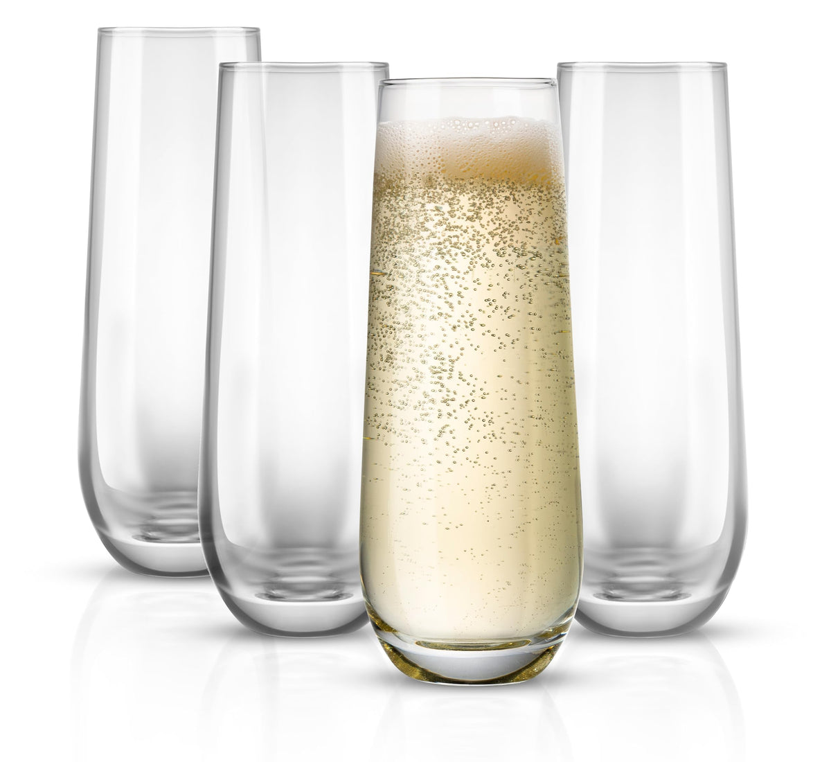 KooK stemless champagne flute: clear glass for elegant celebrations.