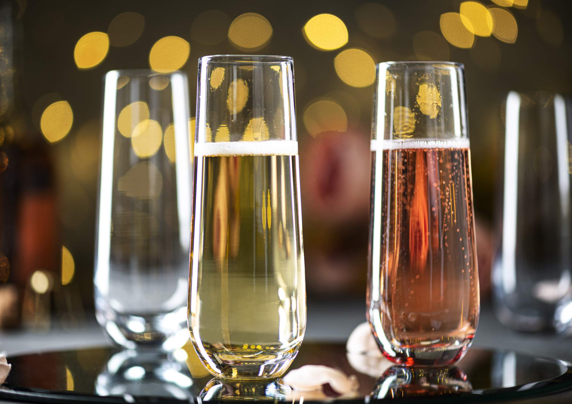 KooK stemless champagne flute profile: slender silhouette and comfortable grip.