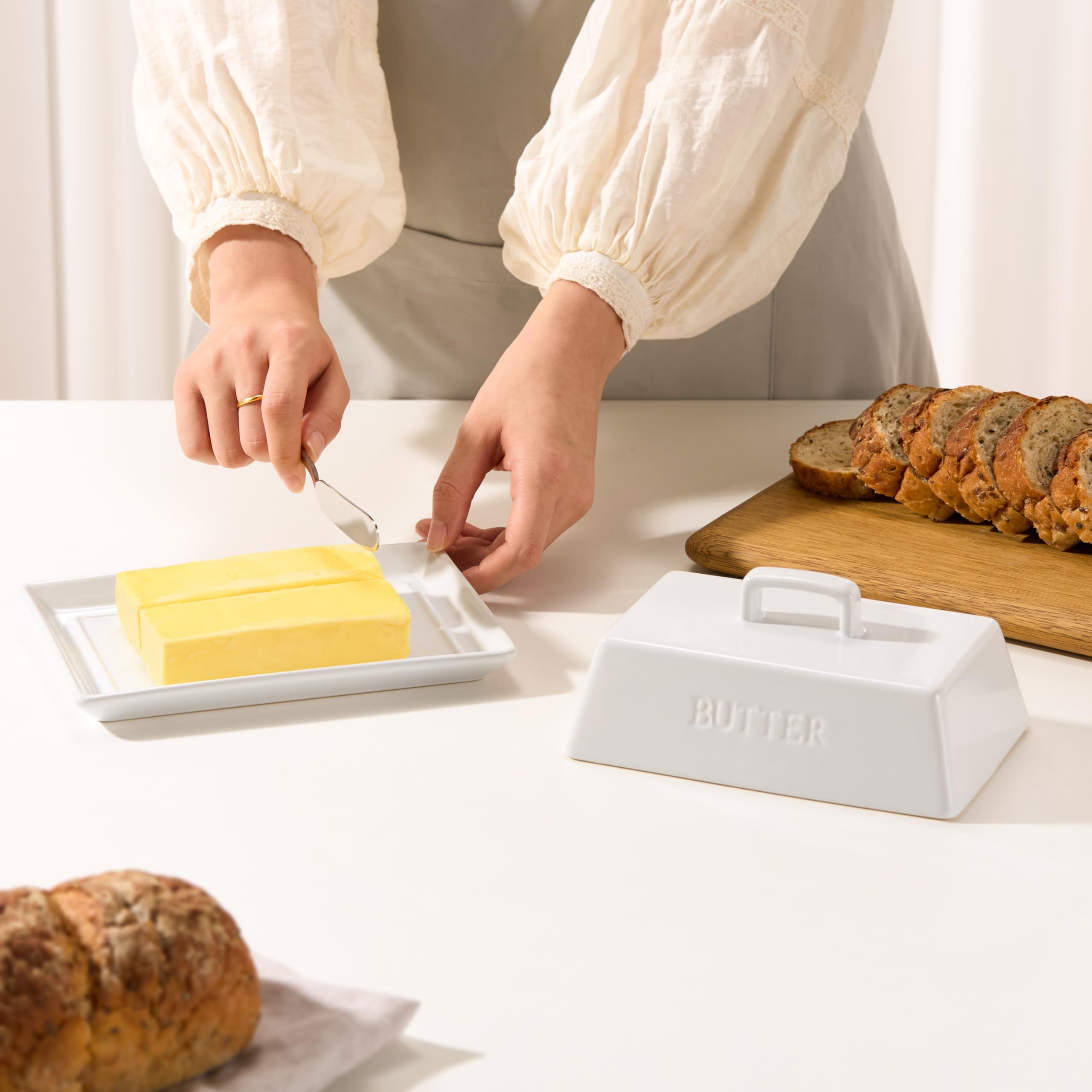 KooK two-stick capacity butter dish fits standard sticks.