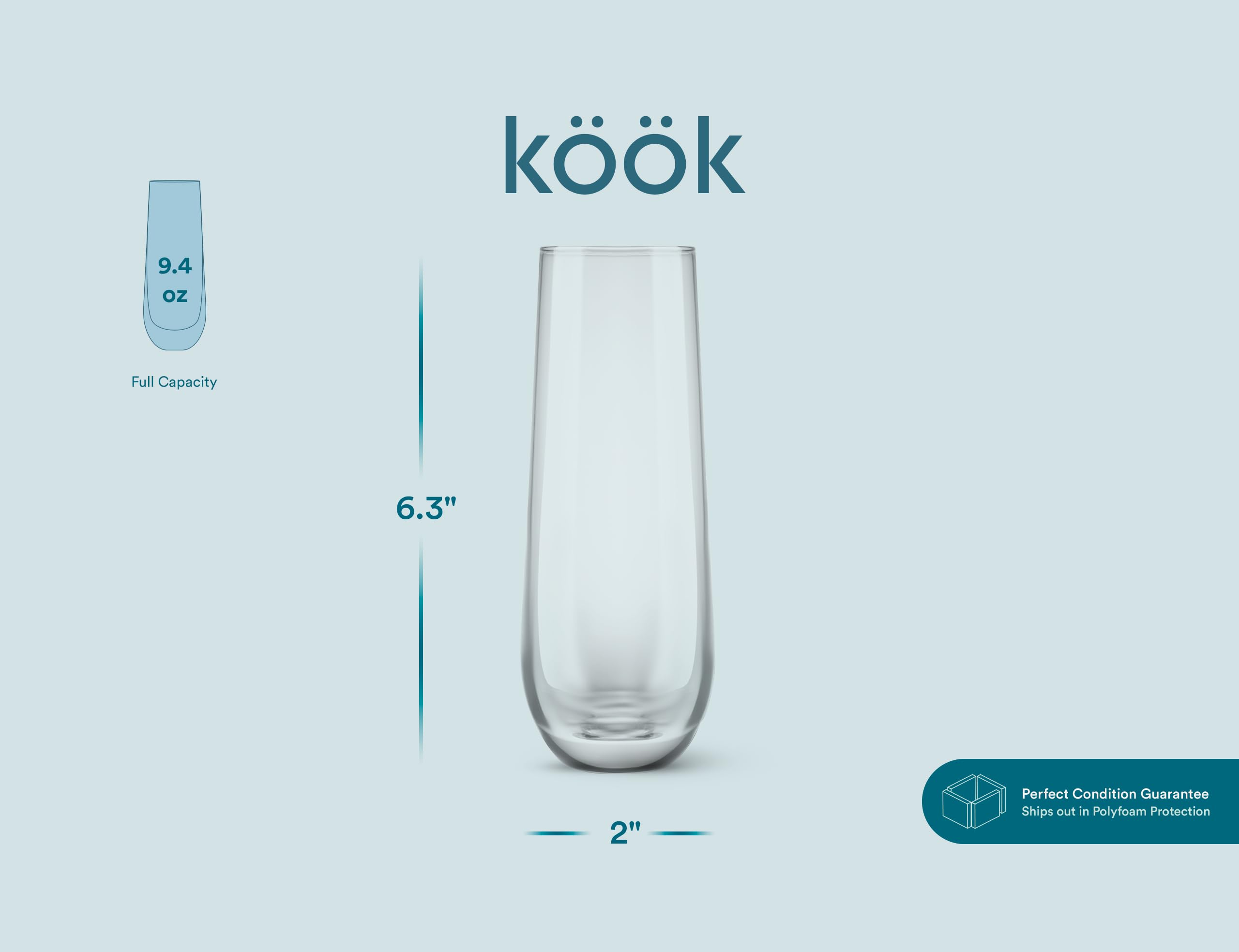 KooK four-piece stemless glass set for weddings and parties.