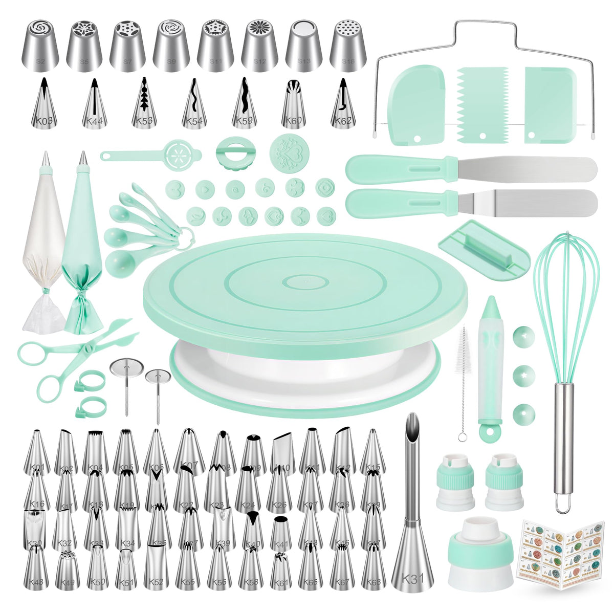 Kootek 158-pcs cake decorating kit turntable enables smooth, precise decorating.