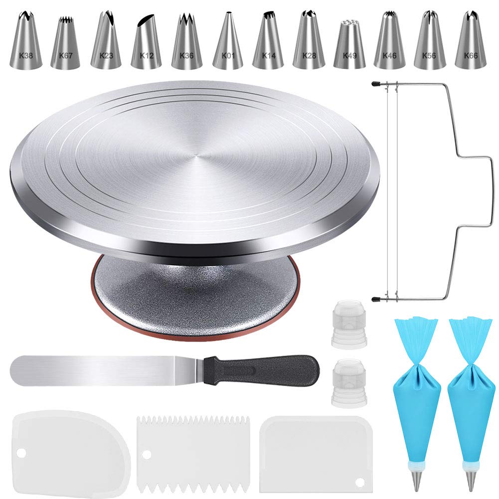 Kootek 22-piece decorating kit on a 12-inch turntable for smooth icing.