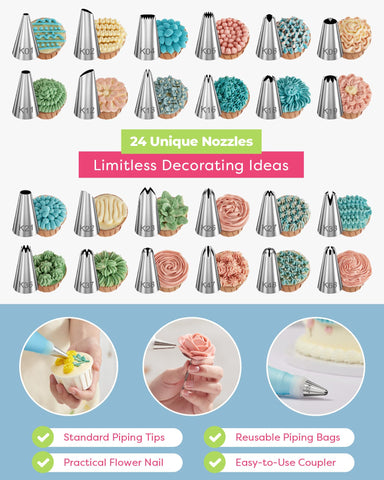 Kootek 24 numbered tips offering multiple icing patterns