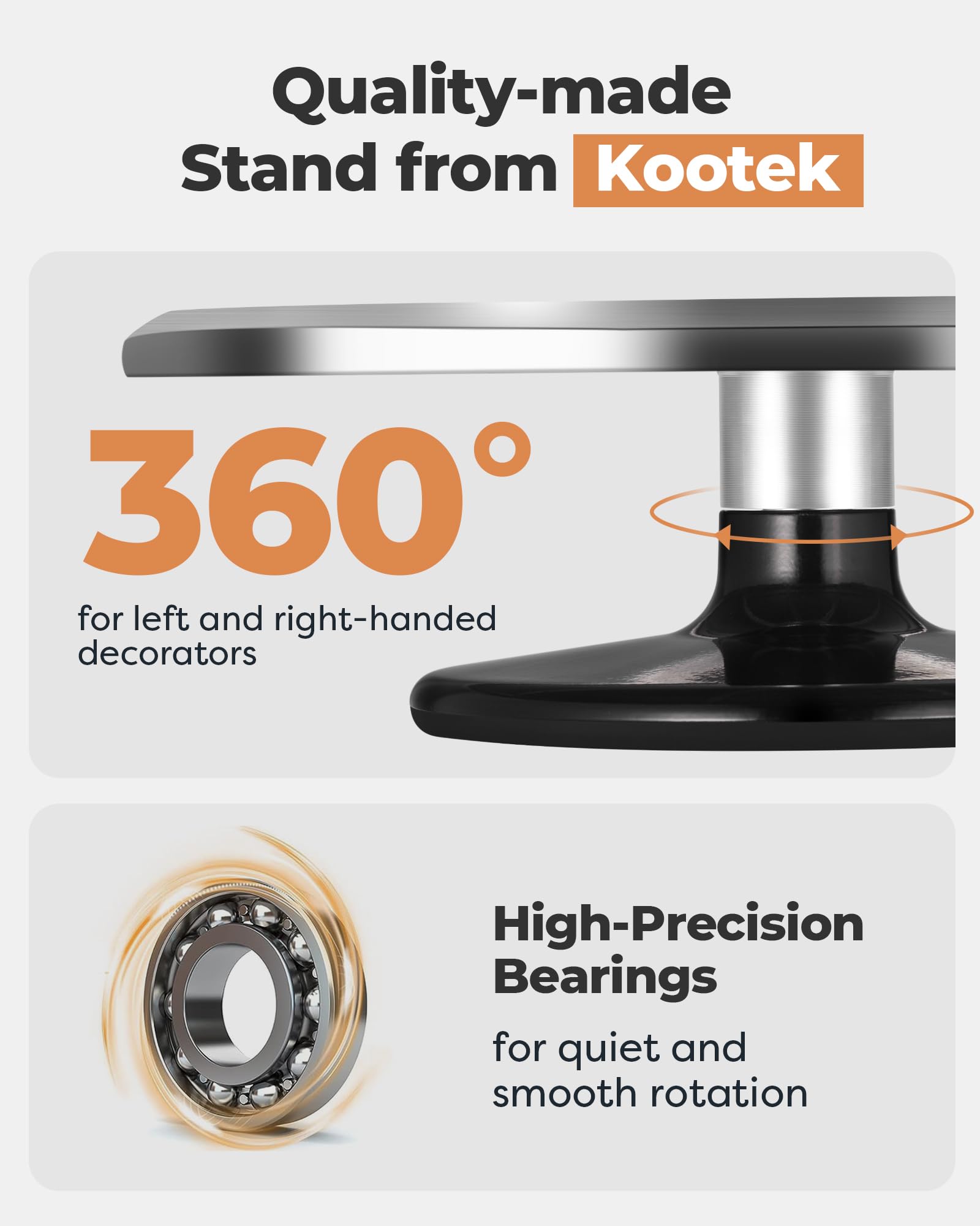 Kootek 360-degree rotation cake turntable enables easy frosting from all angles.