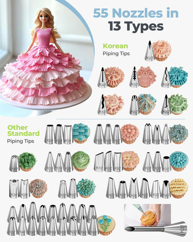 Kootek 55 numbered piping tips enable precise patterning.