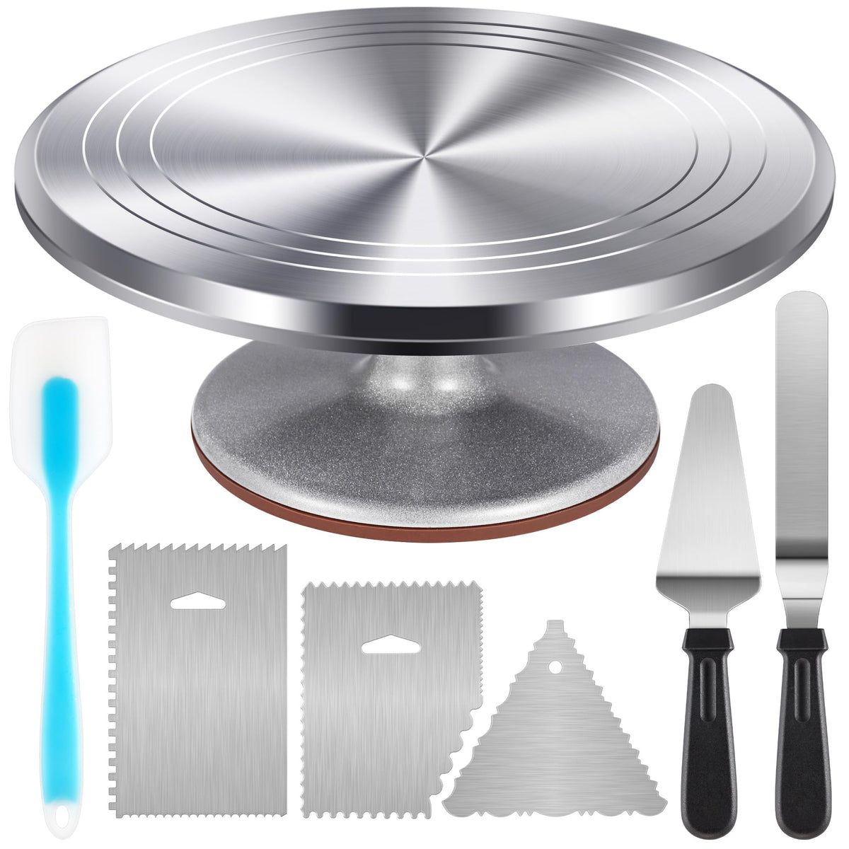 Kootek aluminium cake turntable on a stable non-slip surface for flawless decorating