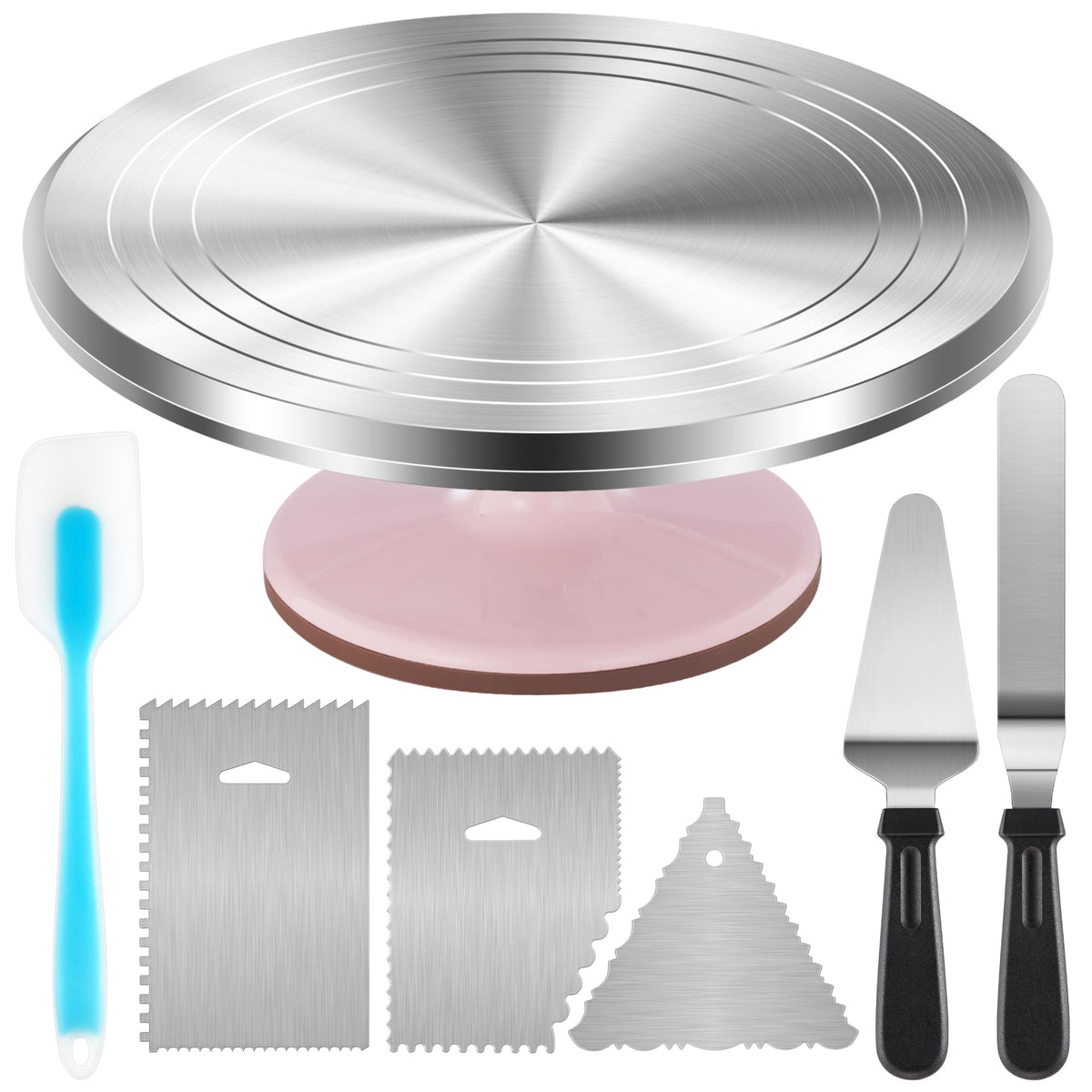 Kootek aluminium cake turntable stand enables stable decorating on a counter