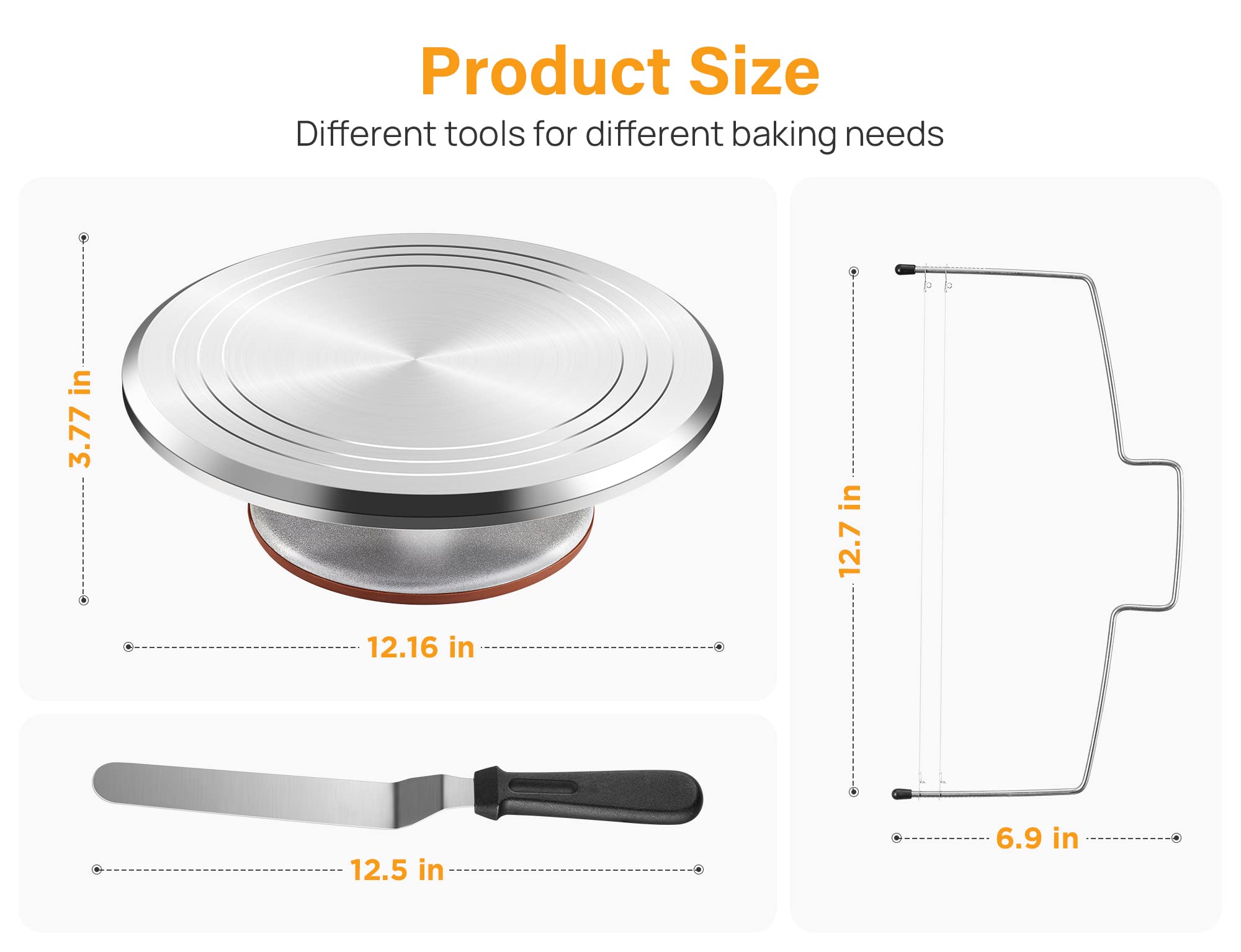 Kootek aluminium turntable with non-slip base supports stable, precise decorating.