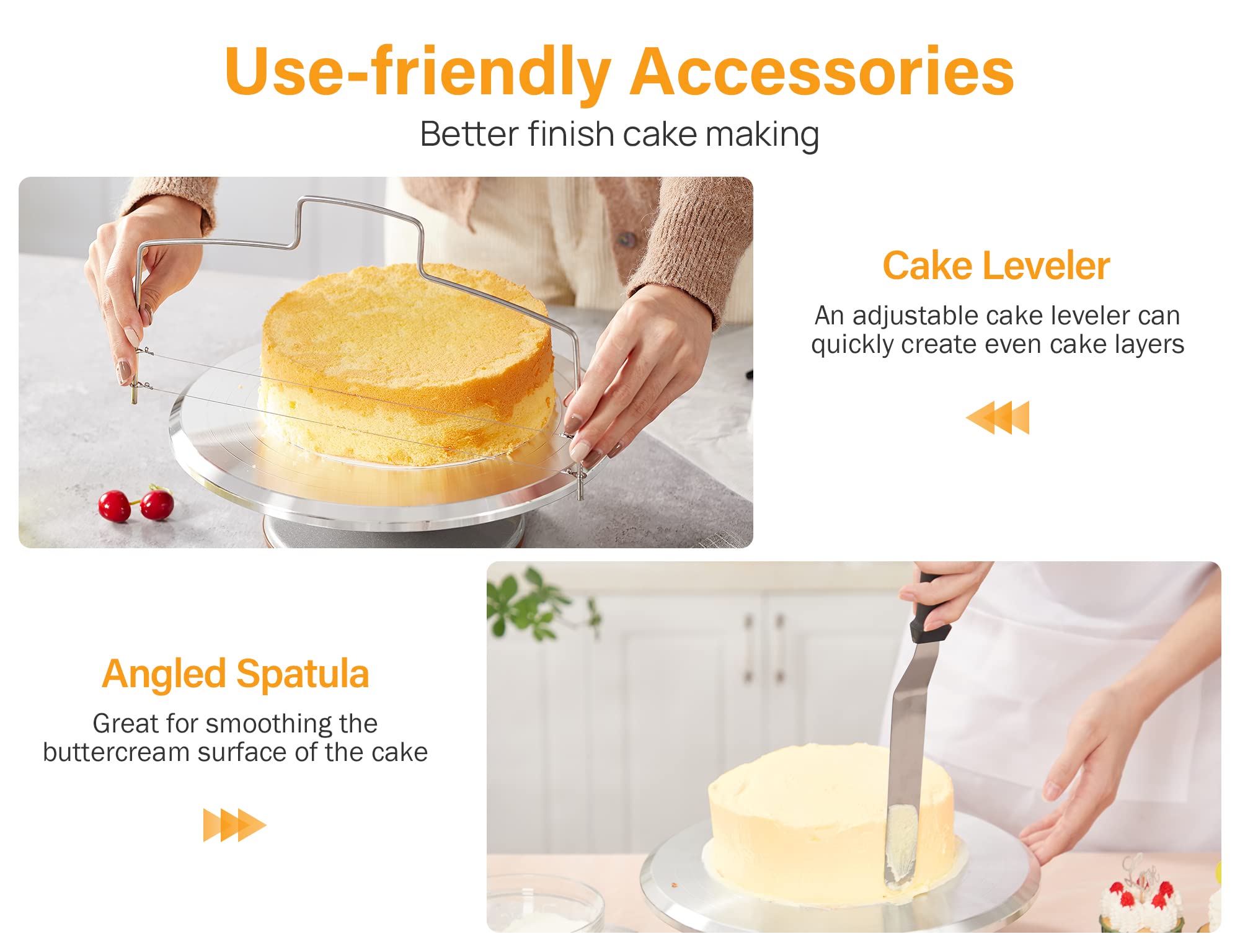 Kootek angled offset icing spatula provides control while spreading frosting.