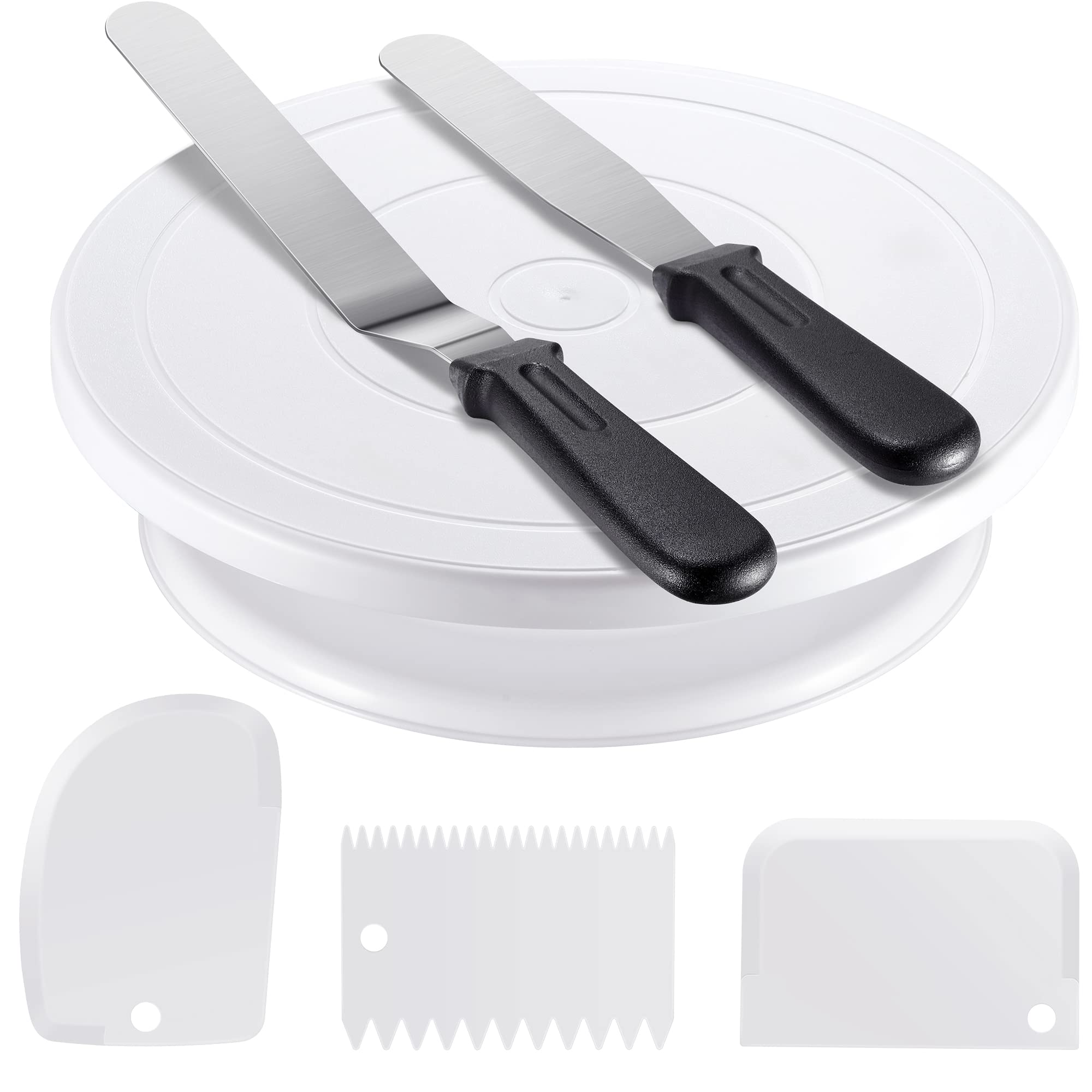 Kootek cake decorating kit on countertop, ideal for beginners practicing layer frosting
