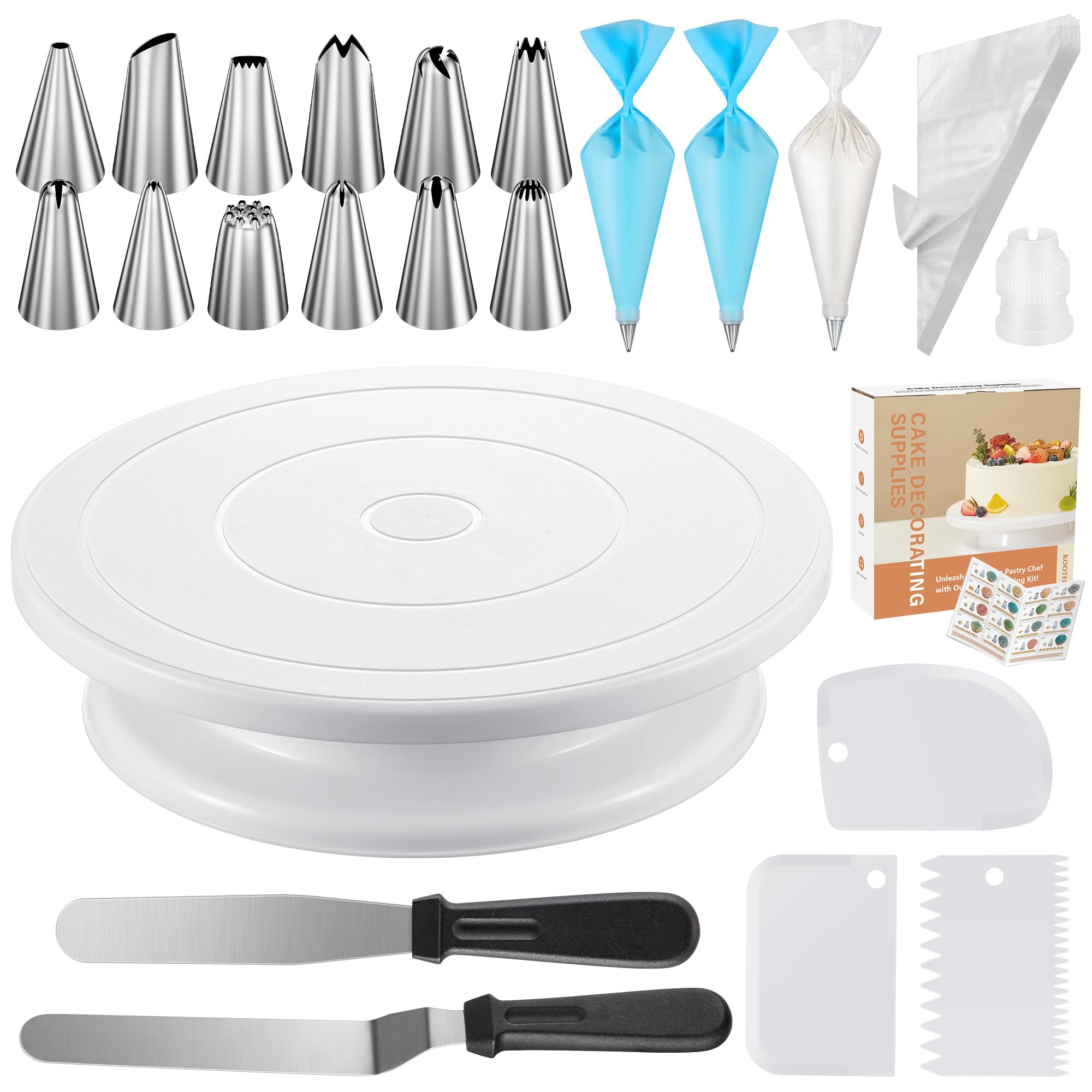 Kootek cake stand turntable with smooth 360° rotation for precise decorating.