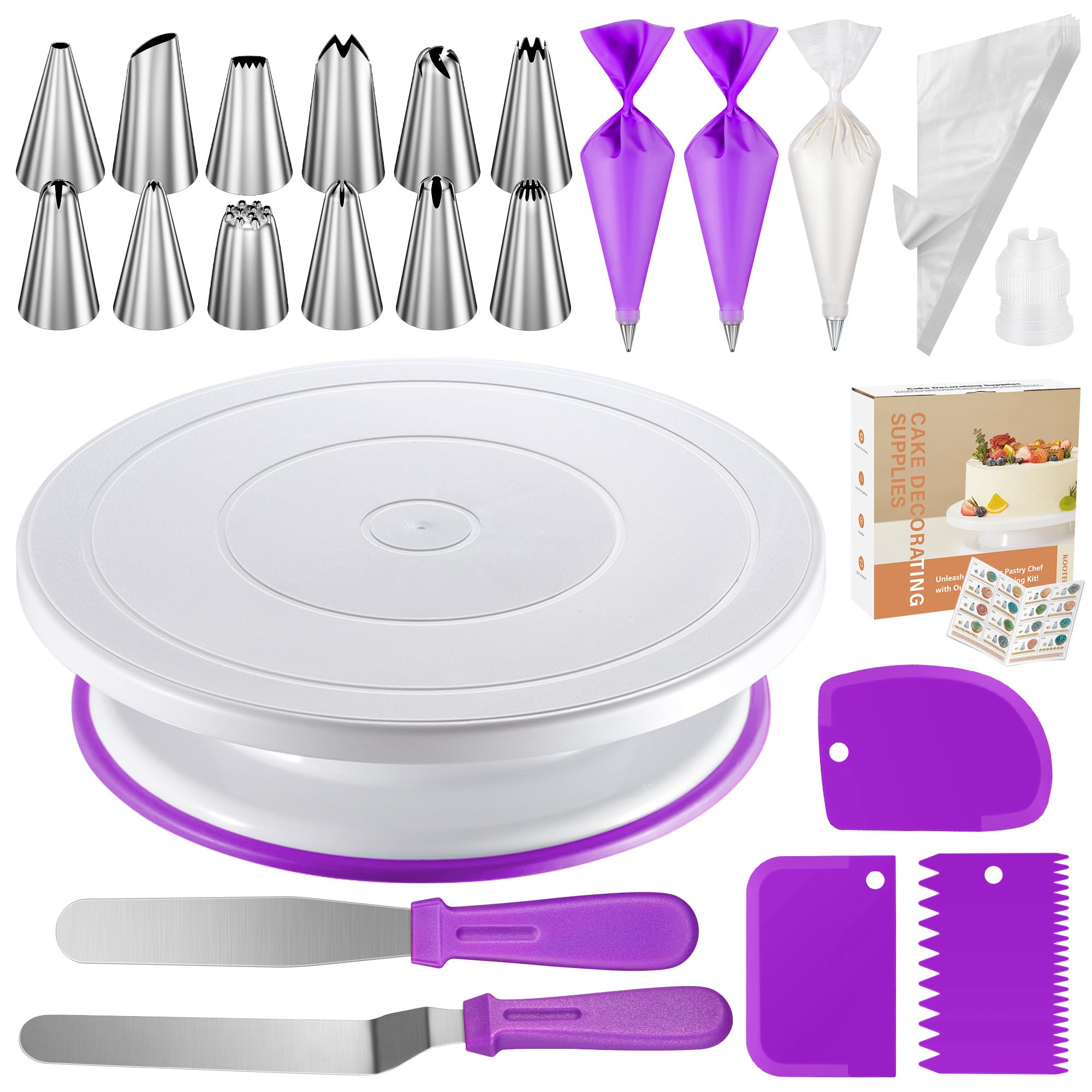 Kootek cake decorating kit stand with 360 degree rotation for even frosting patterns