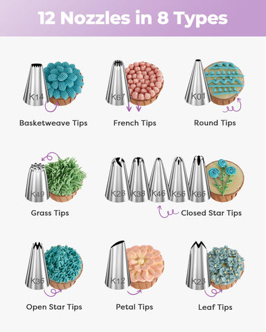 Kootek cake decorating kit tips with numbered sizes for precise designs