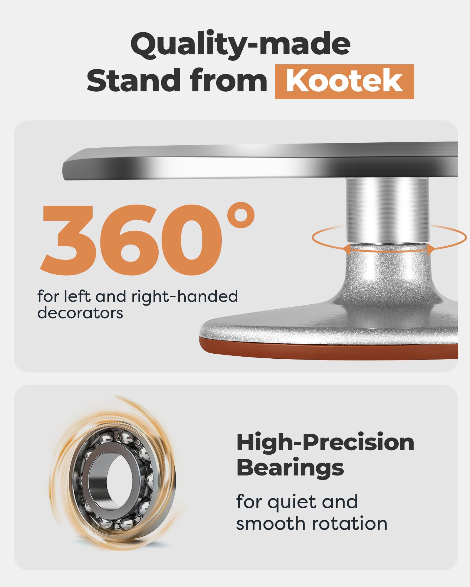 Kootek rotating cake stand with smooth rotation for even frosting around every side.