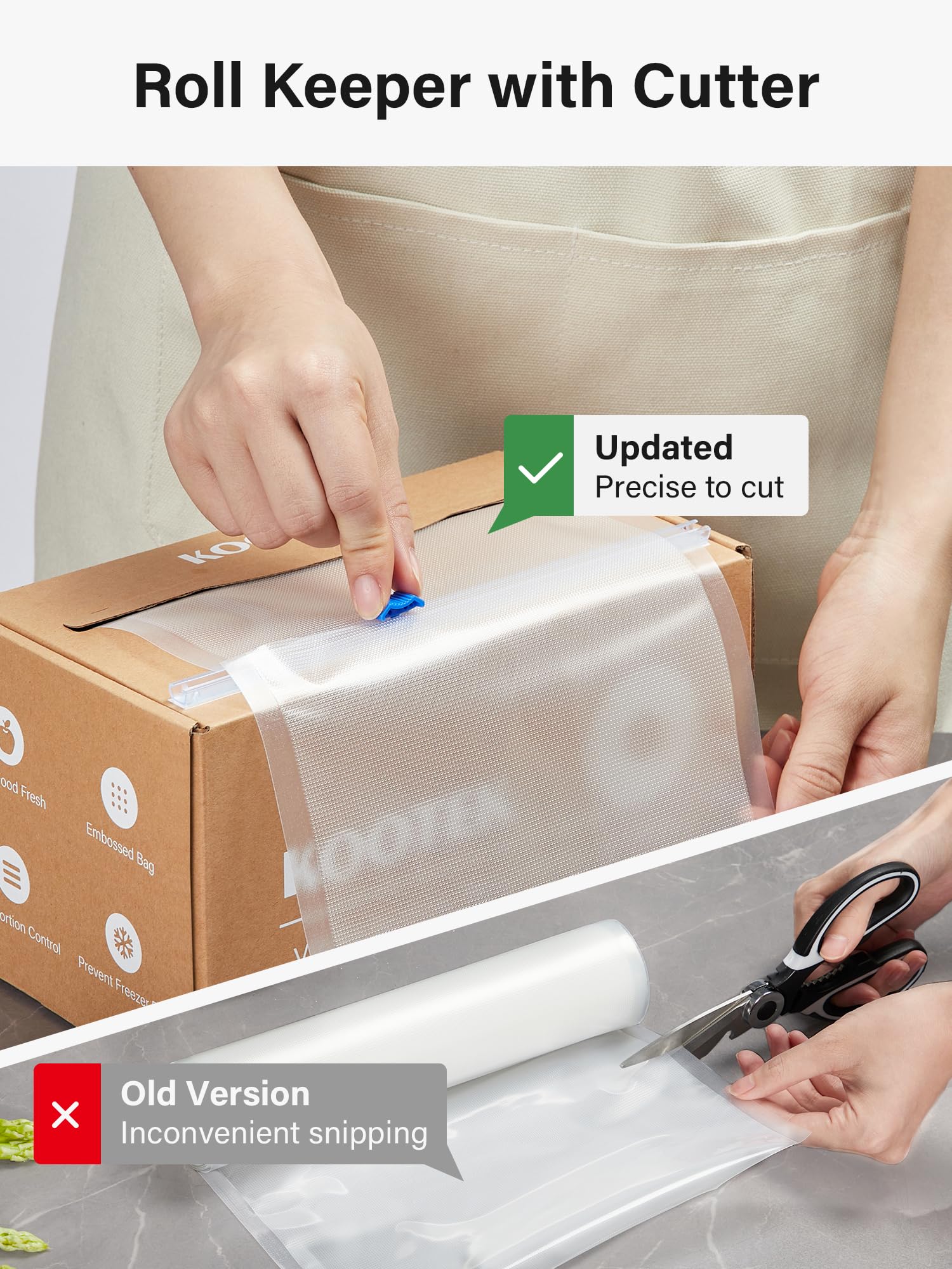 Kootek cutter box in action showing customizable bag sizes for meal prep