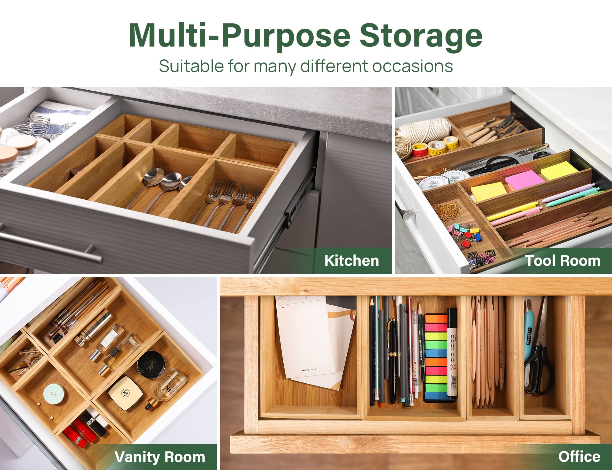 Kootek easy-clean bamboo organizer cleaned quickly with damp cloth.