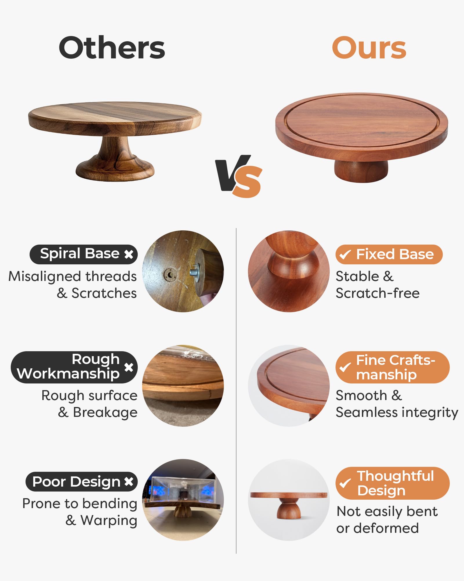 Kootek footed dessert display with elevated wood base for stable serving