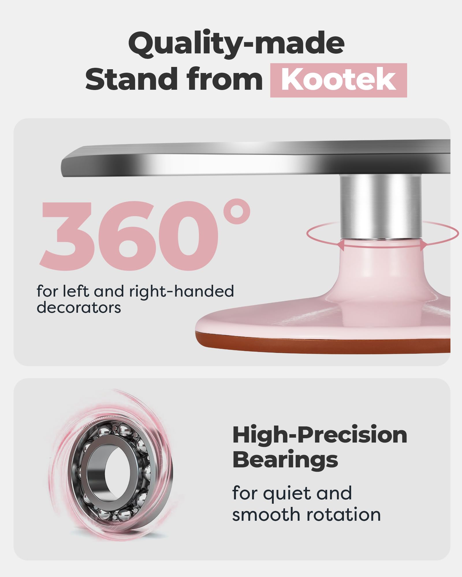 Kootek turntable features hidden ball bearings for seamless rotation.