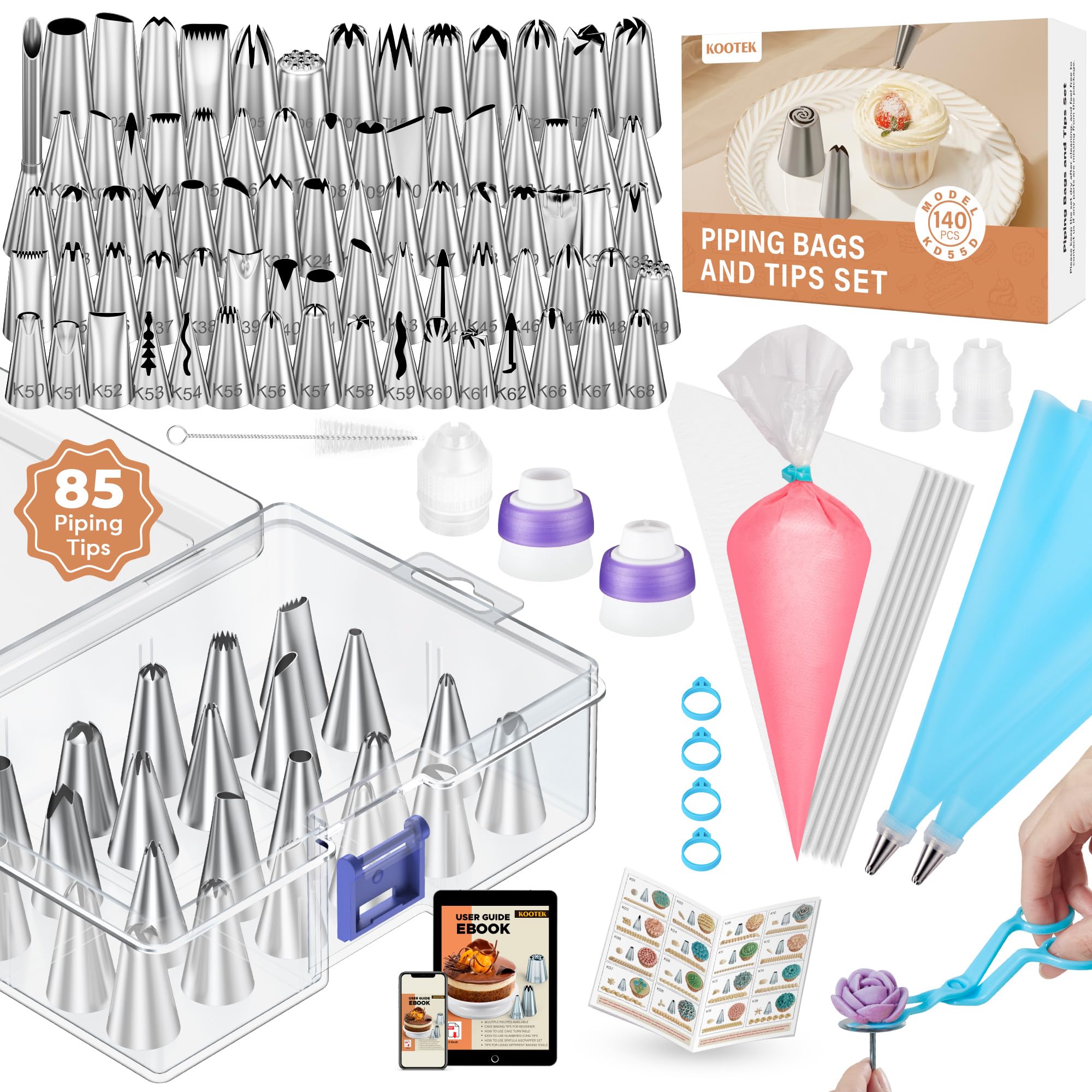 Kootek icing bags and tips set for precise home cake decorating.