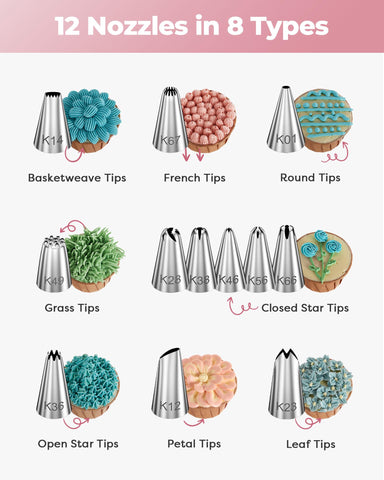 Kootek icing piping tips set with 12 tips enables precise decorations