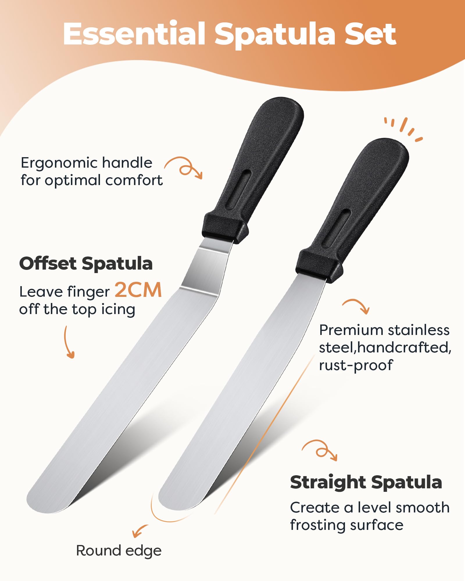 Kootek three-edged icing scrapers for diverse finish textures and patterns.