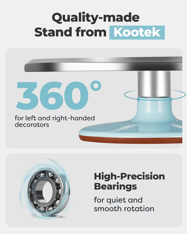 Kootek rotating turntable with ball bearings enables smooth, even icing from all angles.