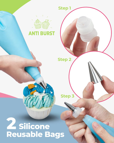 Kootek three-edge cake scrapers create varied icing textures.