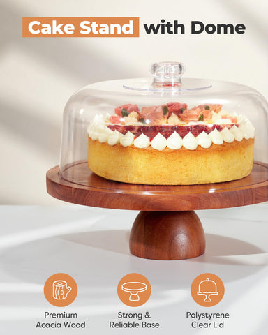 Kootek wood cake stand with lid dome closeup highlighting durable cover